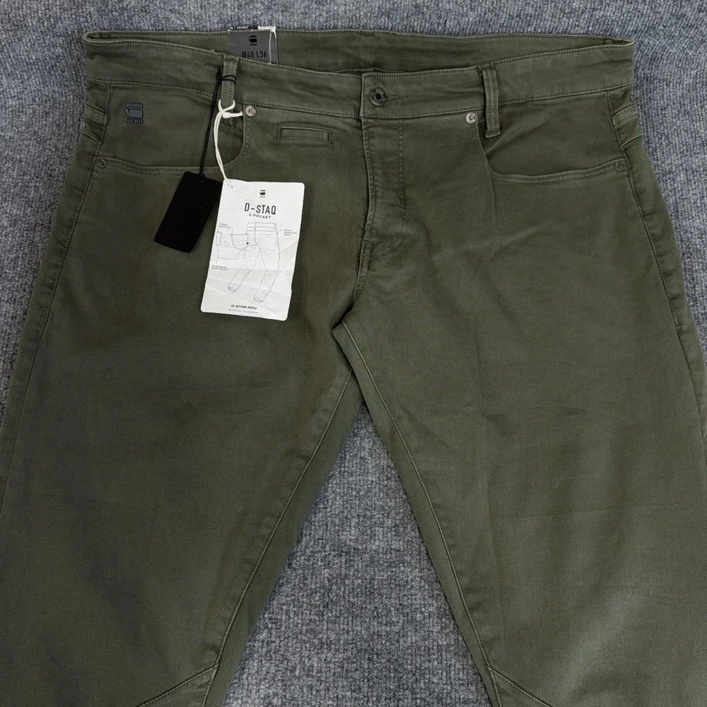 G-Star RAW D-Staq Jeans Mens 40x36 Dark Shamrock Olive Green 5 Pocket Skinny Fit